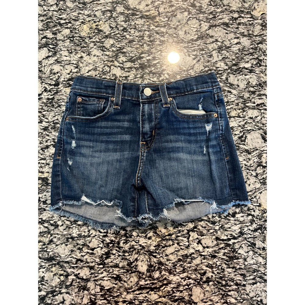Signature by Levi‎ Strauss High Rise Denim Shorts Dark Wash Distressed Size W10